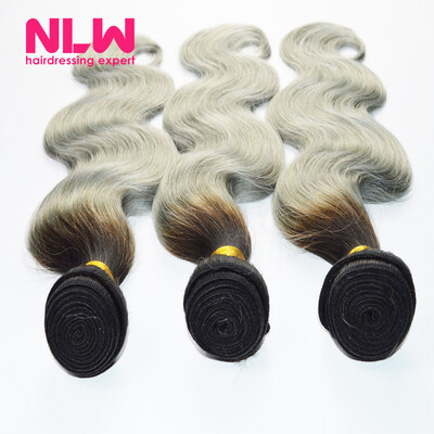 

Human Virgin Hair Ombre Brazilian Body Wave 3 Bundles for Black Women Sew In Weft 8A Top Grade 1B Grey Hair Weave Extension Full