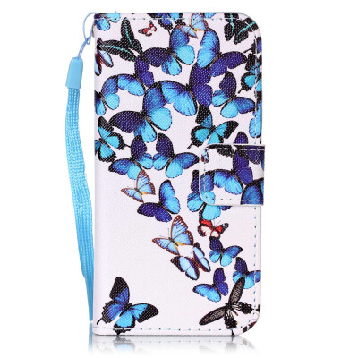 

Blue Butterfly Design PU Leather Flip Cover Wallet Card Holder Case for IPHONE 5