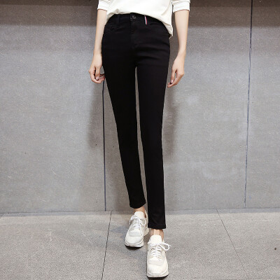 

KuoyiHouse 908 jeans spring&autumn was thin high waist jeans women nine pants tight elastic stretch black pants Korean version of the black 28