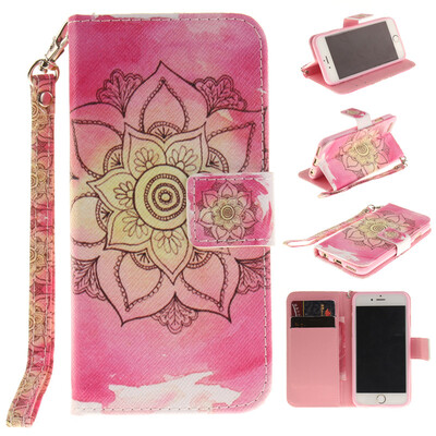 

Pink flower Design PU Leather Flip Cover Wallet Card Holder Case for IPHONE 6 Plus6S Plus