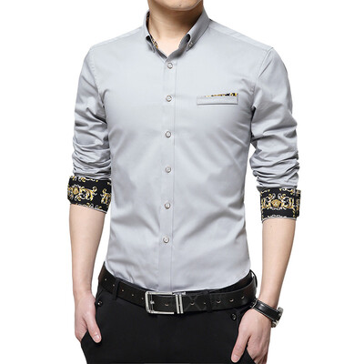 

Футболка с длинным рукавом FORTEI Young Men Slim Korean Free Business Повседневная мужская рубашка FT1730 Серый 3XL