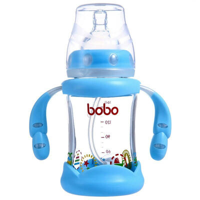 

Le Erbao (bobo) gold color series glass bottle wide-caliber straw with handle (160ml blue ILP549-B