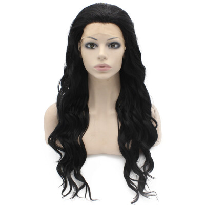 

Iwona Synthetic Hair Lace Front Long Wavy Black Wig