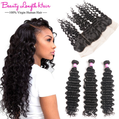 

Peruvian Deep Wave With Frontal Closure Deep Curly Virgin Hair Weave 13*4 Ear To Ear Full Lace Frontal Closure With Bundles