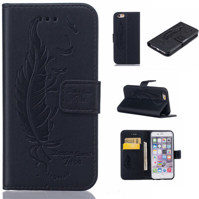 

Black Plumes and birds Embossed PU Leather Wallet Case Classic Flip Cover with Stand Function and Credit Card Slot for IPHONE 6 PL