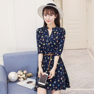 

VIVAHEART casual fashion parachute printing Slim dress A word skirt to send belt VWQZ173232 navy blue