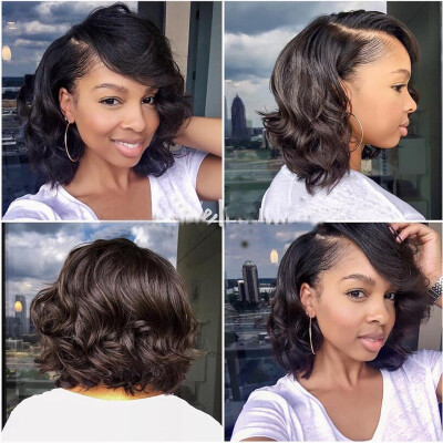 

Virgin Human Hair Wavy Bob Wig Glueless Body Wave Full Lace Wigs With Baby Hair Short Lace Front Human hair Bob Wig