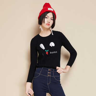 

Semir Women&39s Simple Round Collar Headset Sweet Letter Embroidered Knit Sweater Slim Shirt Korean Tide 19416070902 Black M