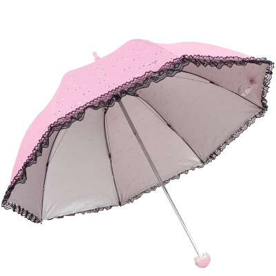 

【Jingdong Supermarket】 Paradise umbrella high-density polyester silver rubber silk printed black lace edge three fold mushroom sunny umbrella umbrella blue 36038E