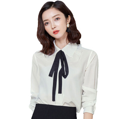 

Fubixi FUBIXIAN spring women pure color doll collar with chiffon shirt D4181 white