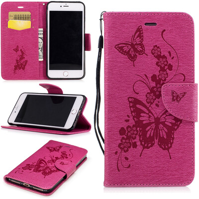 

Розовая бабочка Стиль тиснение Классический откидная крышка с функцией подставки и слот для кредитных карт для IPHONE 7 Plus