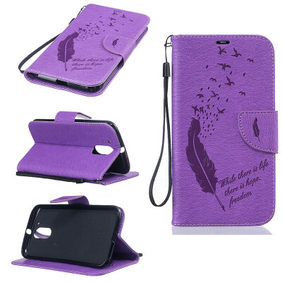 

Purple Feathers and birds Style Embossing Classic Flip Cover with Stand Function and Credit Card Slot for Lenovo Moto G4/G4 Plus