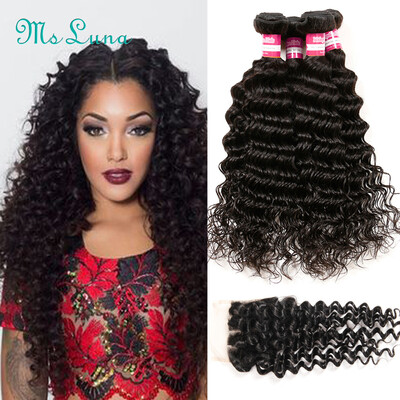 

Brazilian Virgin Hair With Closure Deep Wave Human Hair Bundles With Lace Closure Brazilian Virgin Hair 4 Bundles With Closure