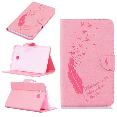 

Pink feathers Style Embossing Classic Flip Cover with Stand Function and Credit Card Slot for SAMSUNG GALAXY Tab A 7.0 T280