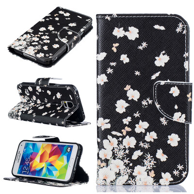 

Small white flowers Design PU Leather Flip Cover Wallet Card Holder Case for SAMSUNG Galaxy S5