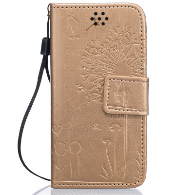 

Golden Lovers and Dandelion Style Embossing Classic Flip Cover with Stand Function and Credit Card Slot for IPHONE 5/5S/5SE