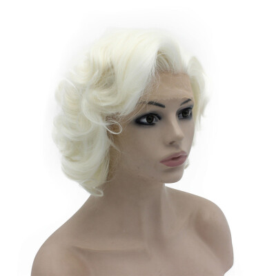 

Short Curly Half Hand Tied Lace Front White Stylish Wig