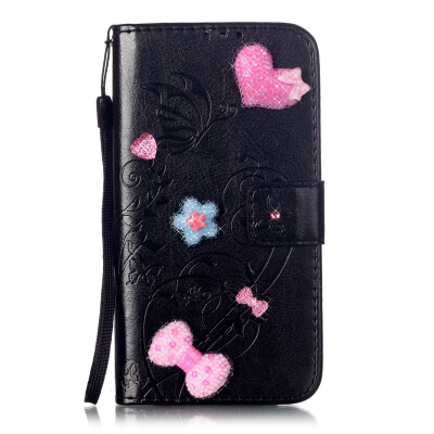 

Black Flower Design PU Leather Flip Cover Wallet Card Holder Case for LG K4