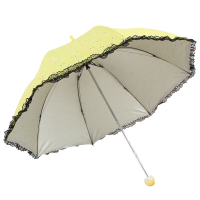 

【Jingdong Supermarket】 Paradise umbrella high-density polyester silver rubber silk printed black lace edge three fold mushroom sunny umbrella umbrella blue 36038E