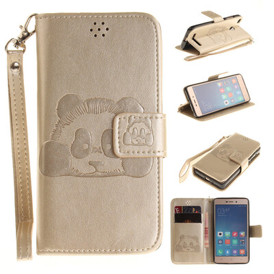 

Gold Panda Style Embossing Classic Flip Cover with Stand Function and Credit Card Slot for XIAOMI RedMi 3s