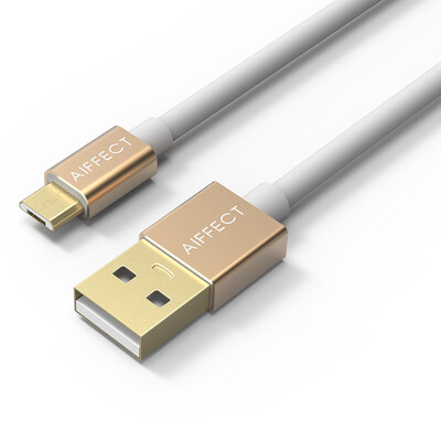 

Eiffel AIFFECT UM2A1-GR10 aluminum shell security cable mobile phone flat panel data cable Micro USB power cord support millet Huawei&other champagne gold 1 meter