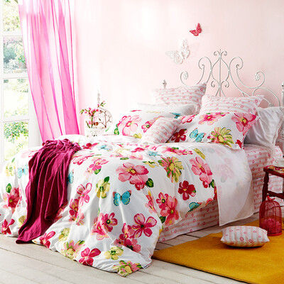 

(Dohia) Комплект постельных принадлежностей Хлопок Twill Print Bed Комплект 4шт 1,8 м Bed Hibiscus Hibiscus 230x230cm