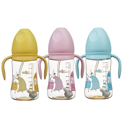 

baby bottle wide mouth handle straw 240MLPPSU RK-3165 color random