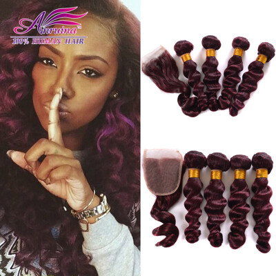 

Malaysian Loose Wave Virgin Human Hair 3 Bundles With Full Lace Closure 99j Loose Wave Extension With A Big Promotion