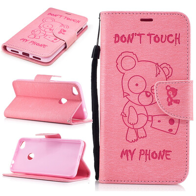 

Pink Bear Style Embossing Classic Flip Cover with Stand Function and Credit Card Slot for HUAWEI P8 Lite 2017