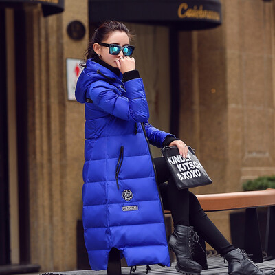 

2016 Winter Womens Korean Solid Color Long Sleeve Loose Down Jacket 047045 Blue M