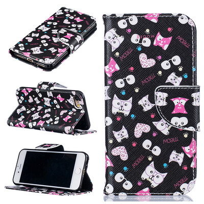

Black cat Design PU Leather Flip Cover Wallet Card Holder Case for IPHONE 7