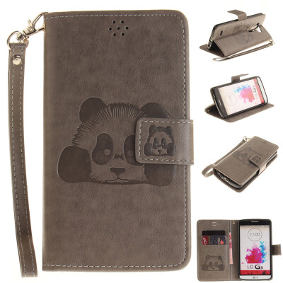 

Gray Panda Style Embossing Classic Flip Cover with Stand Function and Credit Card Slot for LG G3