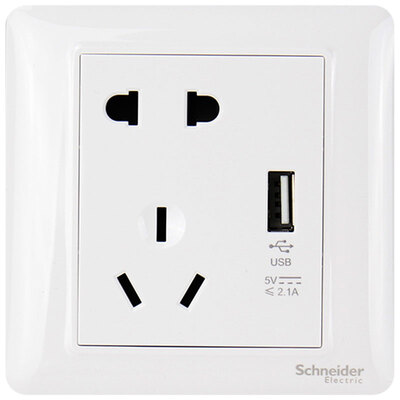 

Schneider (Schneider) коммутационная розетка 10A с пятью отверстиями с разъемом USB 2.1A Серия Rui Yi white