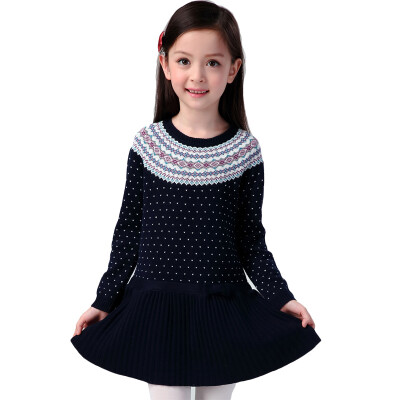 

Xin Song girl holding blue wave point sweater dress autumn&winter England design warm hedge knitting dress C307A110