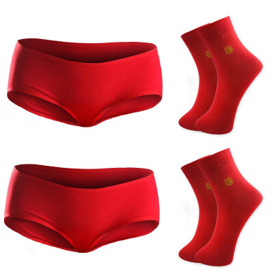 

[Jingdong Supermarket] Ms. Heng Yuanxiang embroidery Fu word life of the red underwear socks combination socks 2 double + underwear 2 160/85