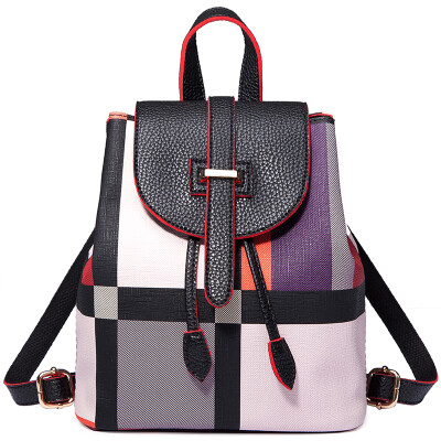 

Baifeng (Baifeng) shoulder bag new checkered shoulder bag Korean mini PU leisure bag student bag travel bag small backpack female red