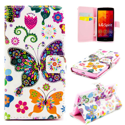 

Colorful Butterfly Design PU Leather Flip Cover Wallet Card Holder Case for LG Spirit H422