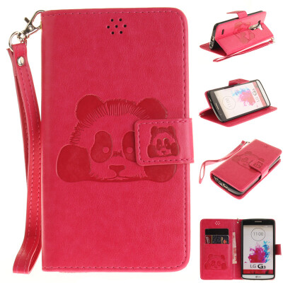 

Rose Panda Style Embossing Classic Flip Cover with Stand Function and Credit Card Slot for LG G3