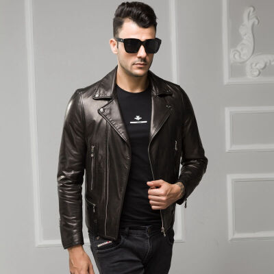 

Mens leather jacket long sleeve autumn witer clothing genuine sheepskin short coat real leather the newest style