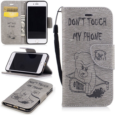 

Gray Bear Style Embossing Classic Flip Cover with Stand Function and Credit Card Slot for IPHONE 7