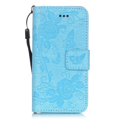 

Blue Butterfly Design PU Leather Flip Cover Wallet Card Holder Case for IPHONE 5