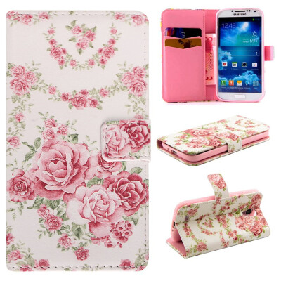 

Pink Rose Design PU Leather Flip Cover Wallet Card Holder Case for SAMSUNG Galaxy S4 I9500