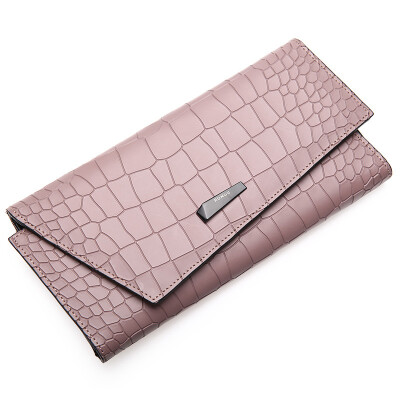 

Red Valley HONGU lady wallet crocodile pattern leather long three fold multi-card wallet female hand bag H10495208 pink purple