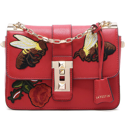 

La Festin La Festin new embroidery ladies shoulder bag female Messenger bag small bag chain small square bag retro Anna red