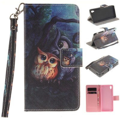 

Oil painting owl Design PU Leather Flip Cover Wallet Card Holder Case for SONY Xperia M4 Aqua