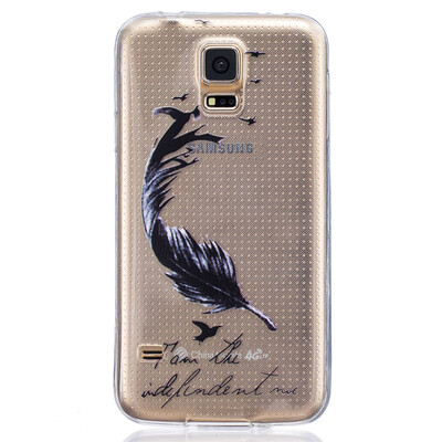 

Черные перья Pattern Мягкий Тонкий TPU Резиновый Силиконовый гель Чехол для SAMSUNG GALAXY S5