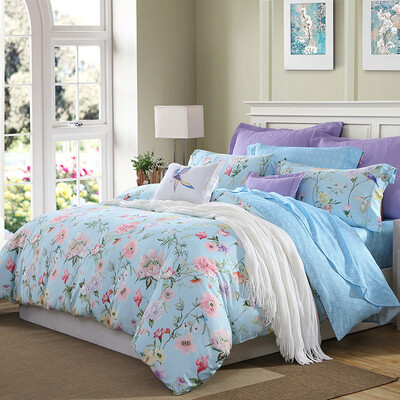 

Meng Jie домашний текстиль производства MEE постельные принадлежности набор хлопка печати четыре комплекта постельного белья хлопка одеяло Келли сад синий 1,5 м кровать 200 * 230 см