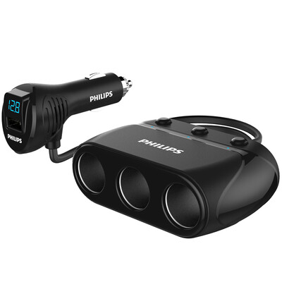 

Philips (Филипс) автомобильное зарядное устройство автомобильное зарядное устройство / прикуривателя задержкой три независимых переключателя напряжения детектирования черный DLP2019