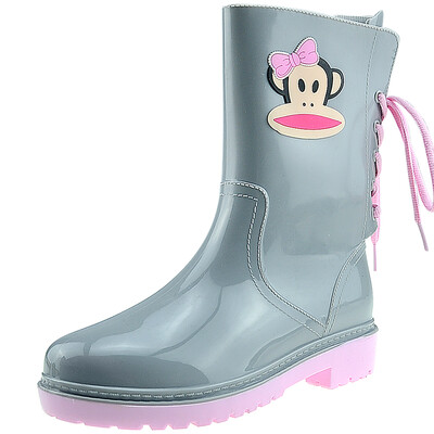 

PaulFrank mouth monkey rain boots fashion boots in the tube after the Department of water shoes PF1002 gray 36 yards