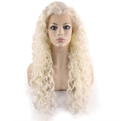 

Iwona Synthetic Hair Lace Front Long Curly Silver White Blonde Wig